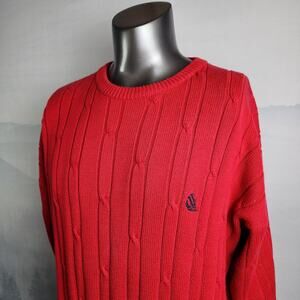 Nautica Cable Knit Crew Neck Red Pullover Sweater | Men's Medium